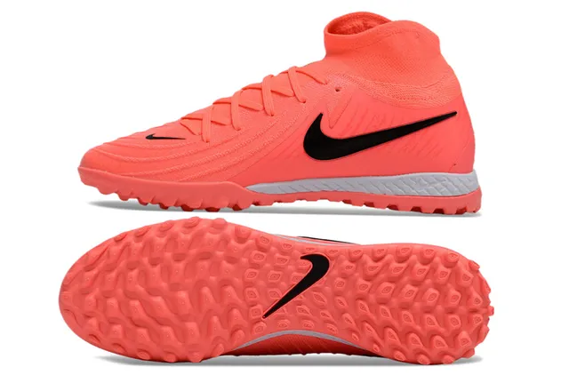 Nike ऑरेंज ब्लैक हाई-कट निट कॉलर सिंथेटिक ओवरले पैनल आर्टिफिशियल ग्रास सोकर शूज 6