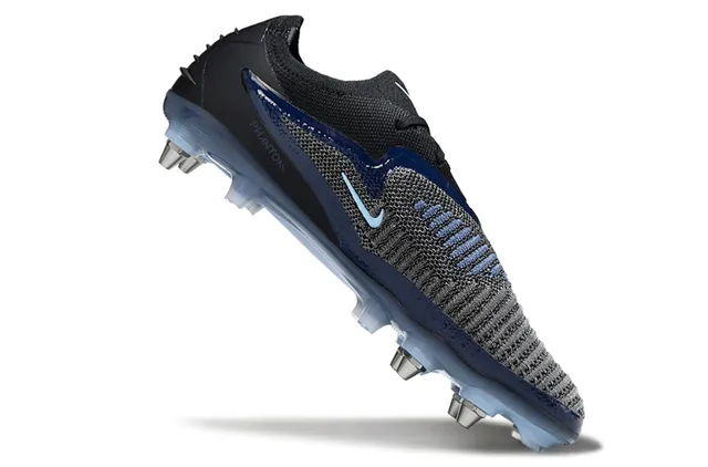 Nike Phantom GT Preto Azul Malha Superior Atacadores Assimétricos Gramado Firme Sapatos de Futebol 2