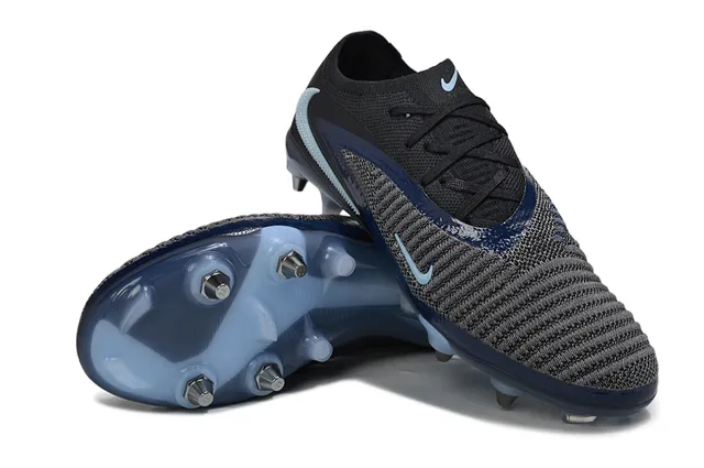 Nike Phantom GT Preto Azul Malha Superior Atacadores Assimétricos Gramado Firme Sapatos de Futebol 4