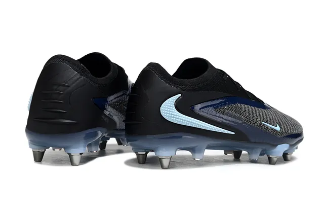 Nike Phantom GT Preto Azul Malha Superior Atacadores Assimétricos Gramado Firme Sapatos de Futebol 5