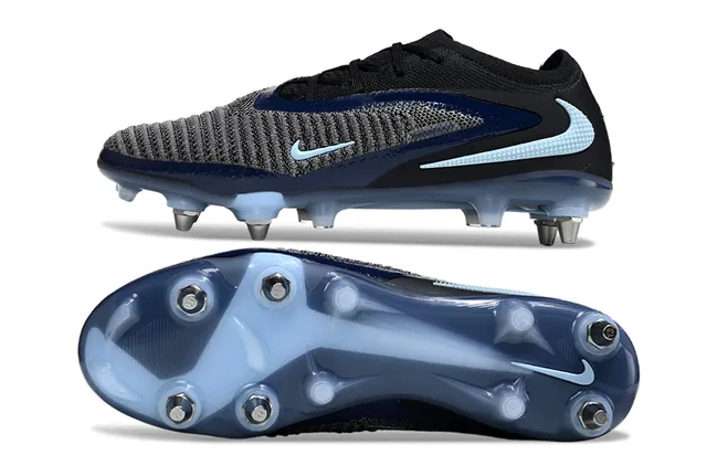Nike Phantom GT Preto Azul Malha Superior Atacadores Assimétricos Gramado Firme Sapatos de Futebol 6