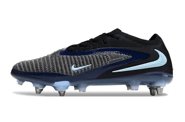 Nike Phantom GT Preto Azul Malha Superior Atacadores Assimétricos Gramado Firme Sapatos de Futebol 7
