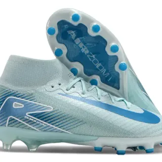 Nike Phantom GT Bleu Blanc Haut-Coupé Tige Sock-Fit Construction Flyknit Surface Firme Chaussures de football