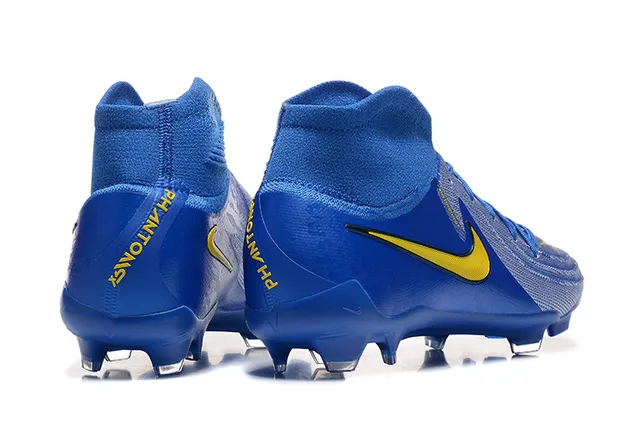 Nike Phantom GT Bleu Jaune Haut-Coupé Collet Chaussette Terrain Ferme Chaussures de Football 2