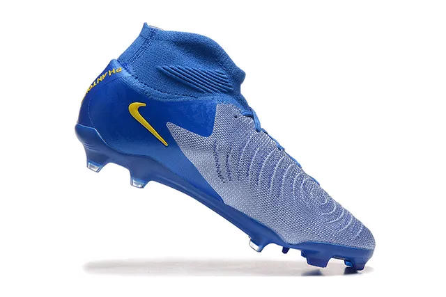 Nike Phantom GT Bleu Jaune Haut-Coupé Collet Chaussette Terrain Ferme Chaussures de Football 4