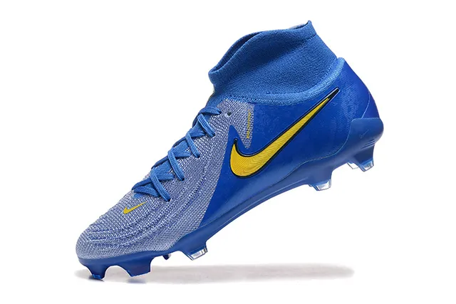 Nike Phantom GT Bleu Jaune Haut-Coupé Collet Chaussette Terrain Ferme Chaussures de Football 5