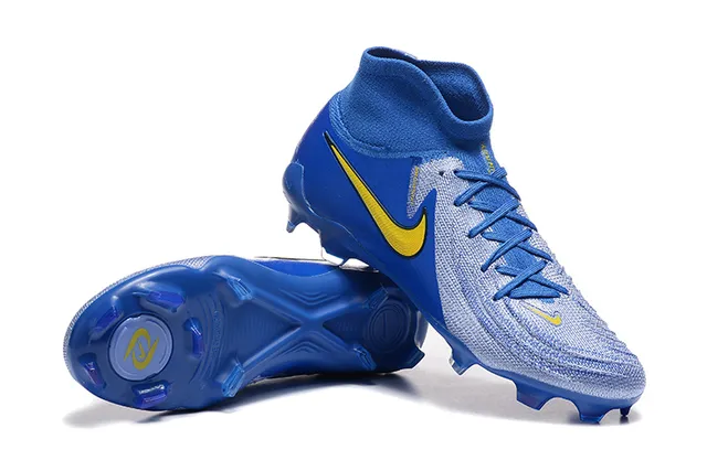 Nike Phantom GT Bleu Jaune Haut-Coupé Collet Chaussette Terrain Ferme Chaussures de Football 6