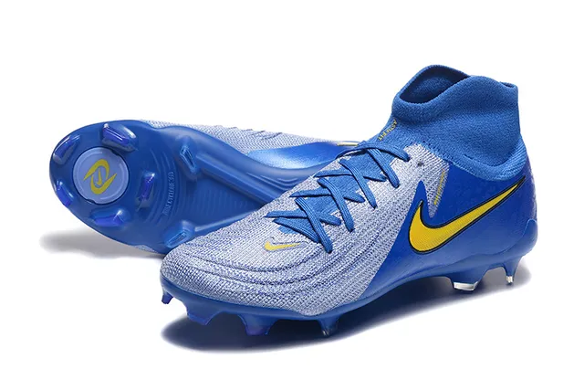 Nike Phantom GT Bleu Jaune Haut-Coupé Collet Chaussette Terrain Ferme Chaussures de Football 7