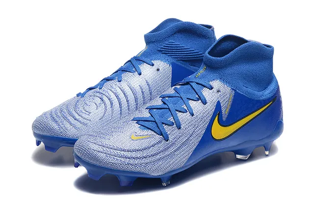 Nike Phantom GT Bleu Jaune Haut-Coupé Collet Chaussette Terrain Ferme Chaussures de Football 8