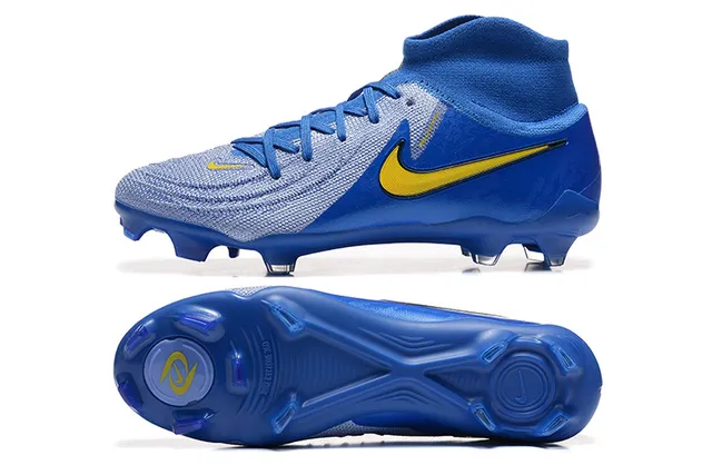 Nike Phantom GT Bleu Jaune Haut-Coupé Collet Chaussette Terrain Ferme Chaussures de Football 9
