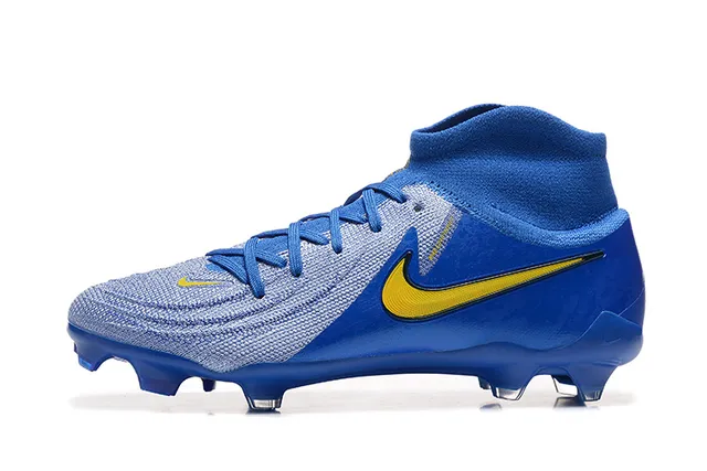 Nike Phantom GT Bleu Jaune Haut-Coupé Collet Chaussette Terrain Ferme Chaussures de Football 10