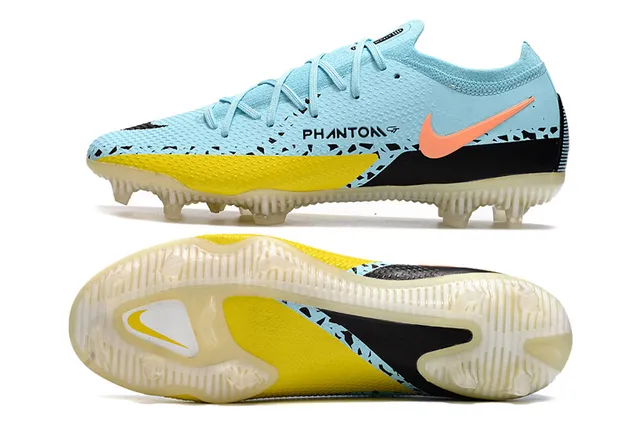 Nike Phantom GT أزرق أصفر منخفض القطع أعلى نسيج ربط ديناميكي أرض صلبة أحذية كرة القدم 2