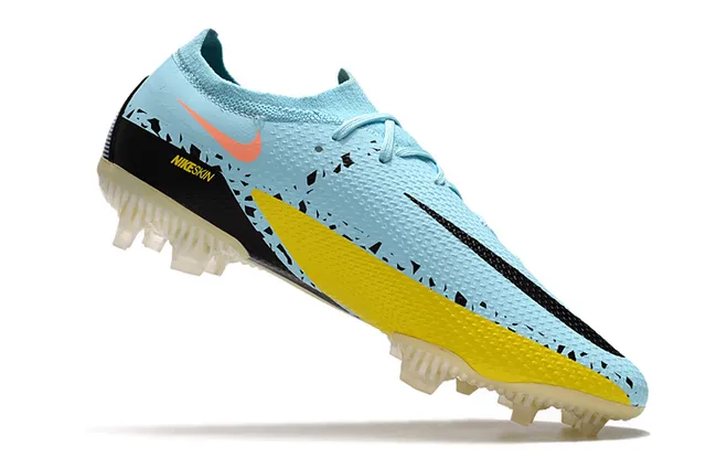 Nike Phantom GT أزرق أصفر منخفض القطع أعلى نسيج ربط ديناميكي أرض صلبة أحذية كرة القدم 3