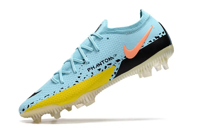 Nike Phantom GT أزرق أصفر منخفض القطع أعلى نسيج ربط ديناميكي أرض صلبة أحذية كرة القدم 4