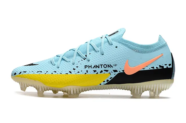 Nike Phantom GT أزرق أصفر منخفض القطع أعلى نسيج ربط ديناميكي أرض صلبة أحذية كرة القدم 5