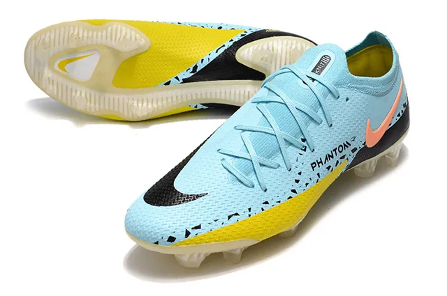 Nike Phantom GT أزرق أصفر منخفض القطع أعلى نسيج ربط ديناميكي أرض صلبة أحذية كرة القدم 6