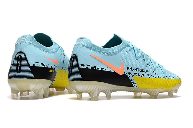Nike Phantom GT أزرق أصفر منخفض القطع أعلى نسيج ربط ديناميكي أرض صلبة أحذية كرة القدم 7