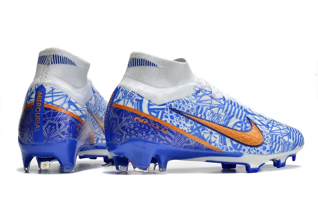 Nike Phantom GT সাদা নীল হাই-কাট সক-ফিট কলার ফার্ম-গ্রাউন্ড সকার শু 8