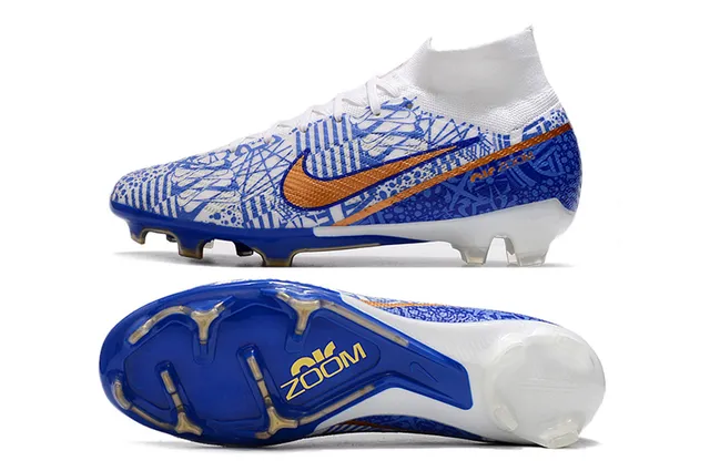 Nike Phantom GT সাদা নীল হাই-কাট সক-ফিট কলার ফার্ম-গ্রাউন্ড সকার শু 9