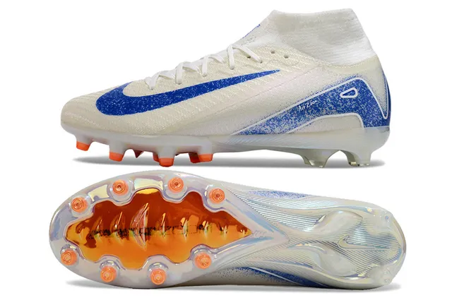 Nike Phantom GT Zapatos de fútbol con upper de alta corte sock-fit y overlay gráfico en blanco y azul para suela firme 5