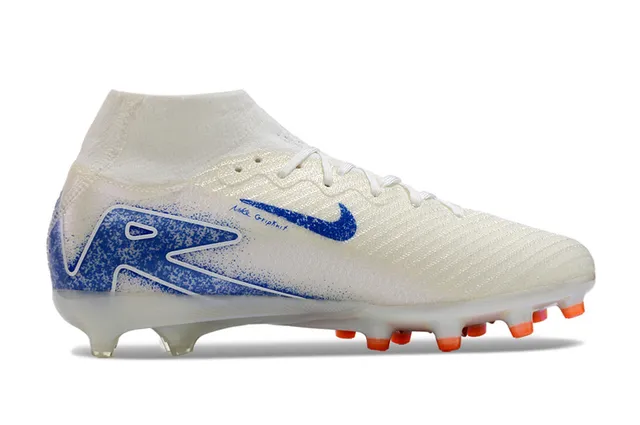 Nike Phantom GT Zapatos de fútbol con upper de alta corte sock-fit y overlay gráfico en blanco y azul para suela firme 7