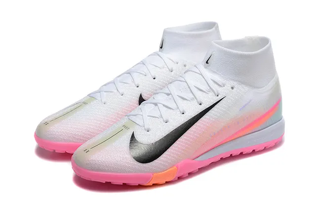 Nike Phantom GT White Pink Sock-Fit Collar Flyknit Upper Turf Soccer Shoes 8