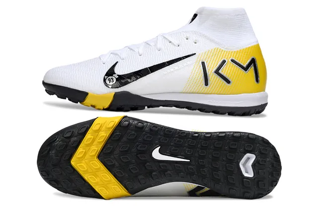 Nike Phantom GT Branco Amarelo Flyknit Parte superior Col de meia Alto Gramado Sapatos de futebol 6