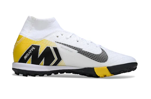 Nike Phantom GT Branco Amarelo Flyknit Parte superior Col de meia Alto Gramado Sapatos de futebol 7