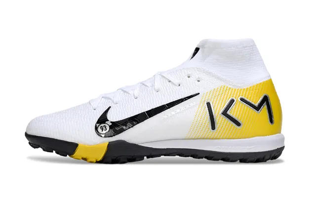 Nike Phantom GT Branco Amarelo Flyknit Parte superior Col de meia Alto Gramado Sapatos de futebol 8