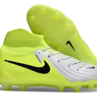 Nike Phantom GT Amarelo Branco Alto Corte Colar de Meia Campo Firme Sapatos de Futebol