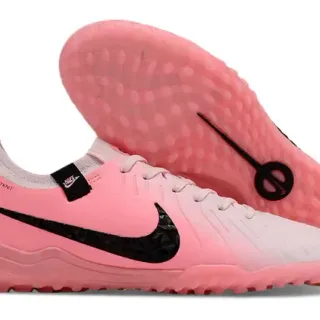 Nike Sapatos de futebol turf com upper de knit de baixo perfil e laços assimétricos rosa e preto
