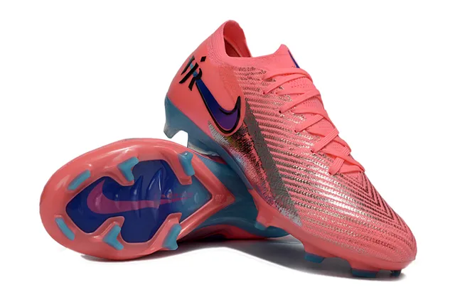 Nike Chaussures de football avec upper en tricot rose bleu, lacets asymétriques pour terrain ferme 2