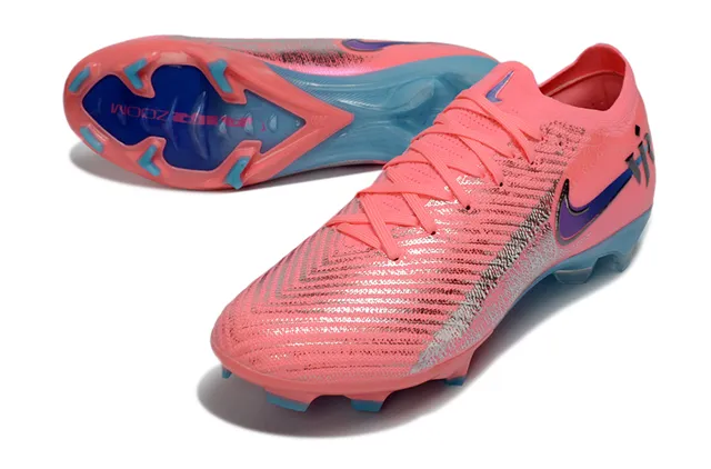 Nike Chaussures de football avec upper en tricot rose bleu, lacets asymétriques pour terrain ferme 3