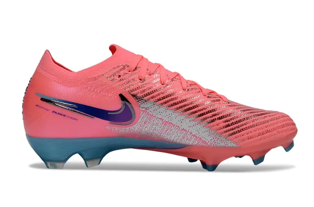 Nike Chaussures de football avec upper en tricot rose bleu, lacets asymétriques pour terrain ferme 5
