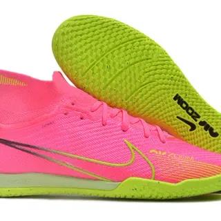 Nike Pink Green Sock-Fit Collar Flyknit Upper Indoor Soccer Shoes