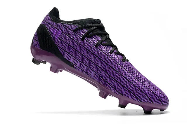 Nike Tênis de futebol roxo preto com upper sintético de padrão geométrico, design de tornozelo baixo para gramado firme 2
