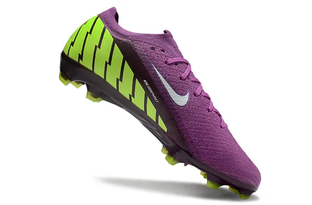Nike أرجواني أخضر فلايكنيت أعلاه نيون ليم زيجزاج جانبي جرافيك Firm-Ground أحذية كرة القدم 2