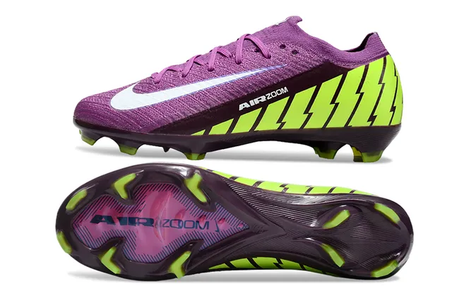 Nike أرجواني أخضر فلايكنيت أعلاه نيون ليم زيجزاج جانبي جرافيك Firm-Ground أحذية كرة القدم 6