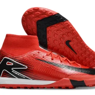 Nike Rojo Negro Alto Corte Collar Ajuste Calcetín Sintético Texturizado Superior Zapatos de Fútbol Indoor