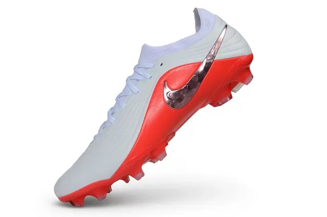 Nike Red White Low-Cut Synthetic Upper Metallic Silver Swoosh Firm-Ground Soccer Shoes 3