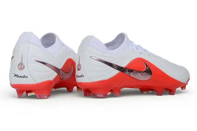 Nike Red White Low-Cut Synthetic Upper Metallic Silver Swoosh Firm-Ground Soccer Shoes 5