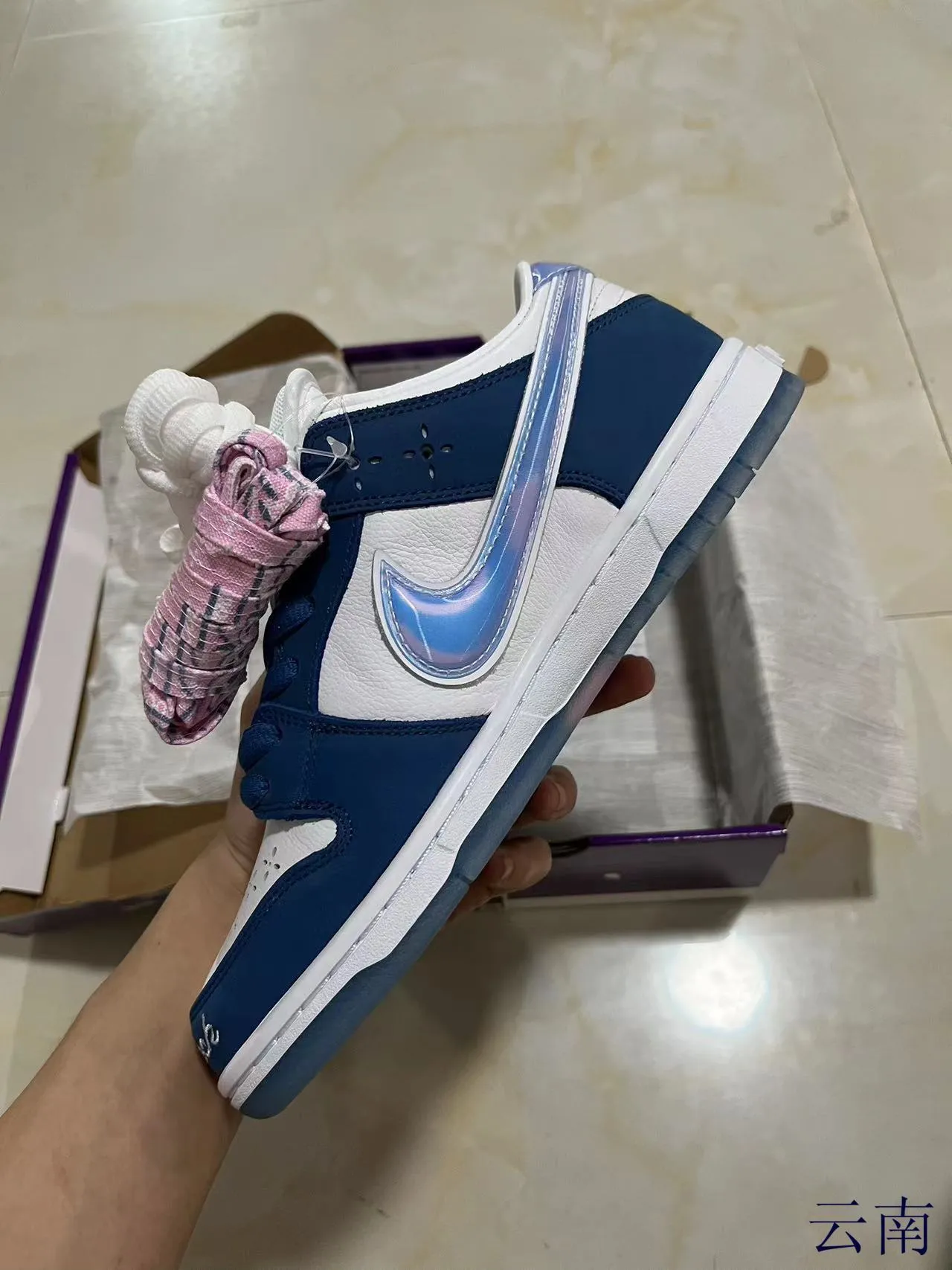 Nike SB Dunk Low Navy White Iridescent Swoosh स्केटबोर्ड जूते 6