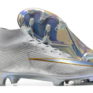 Nike Silver Gold Haut-Coupé Ajustement Chaussure Supérieure Finition Métallique Irisée Terrain Firme Chaussures de Football