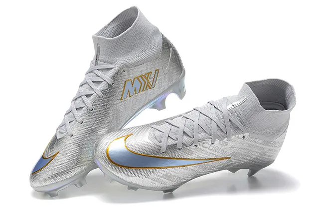 Nike Silver Gold Haut-Coupé Ajustement Chaussure Supérieure Finition Métallique Irisée Terrain Firme Chaussures de Football 2
