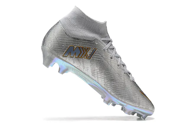 Nike Silver Gold Haut-Coupé Ajustement Chaussure Supérieure Finition Métallique Irisée Terrain Firme Chaussures de Football 3