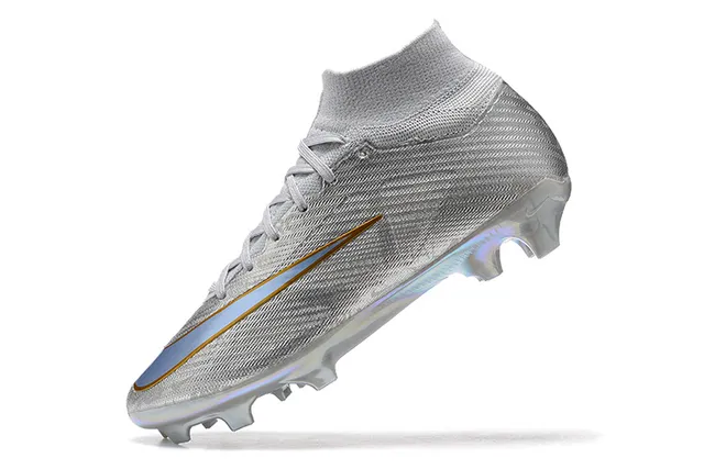 Nike Silver Gold Haut-Coupé Ajustement Chaussure Supérieure Finition Métallique Irisée Terrain Firme Chaussures de Football 4