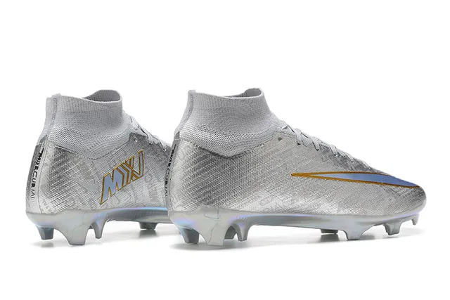 Nike Silver Gold Haut-Coupé Ajustement Chaussure Supérieure Finition Métallique Irisée Terrain Firme Chaussures de Football 5