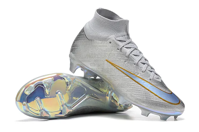 Nike Silver Gold Haut-Coupé Ajustement Chaussure Supérieure Finition Métallique Irisée Terrain Firme Chaussures de Football 6