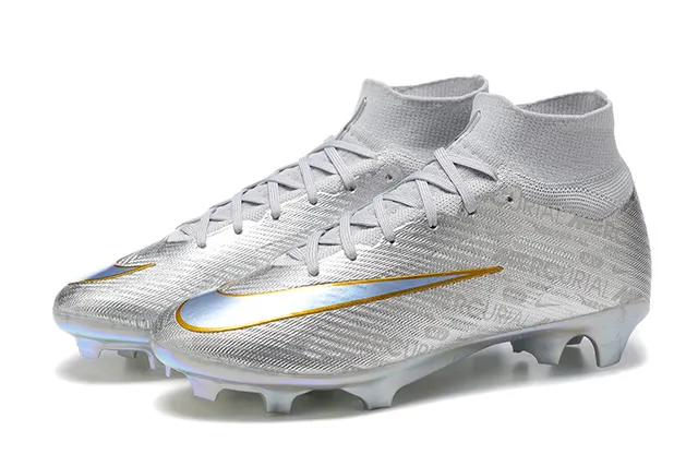 Nike Silver Gold Haut-Coupé Ajustement Chaussure Supérieure Finition Métallique Irisée Terrain Firme Chaussures de Football 8