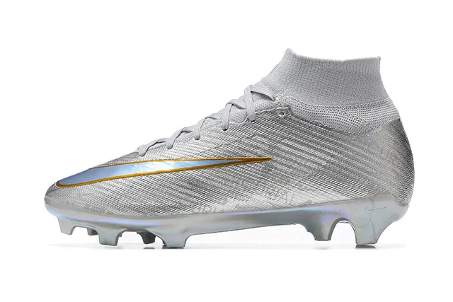 Nike Silver Gold Haut-Coupé Ajustement Chaussure Supérieure Finition Métallique Irisée Terrain Firme Chaussures de Football 10